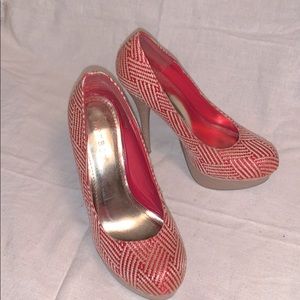 Red and Cream Bamboo high heels